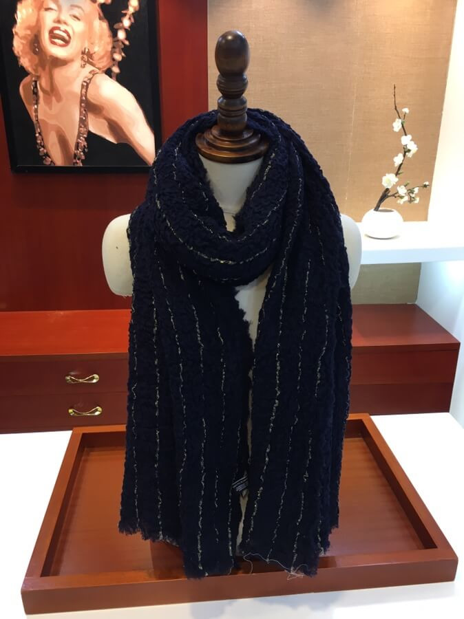Chanel Cashmere Wool Sequins CC Stole C0924
