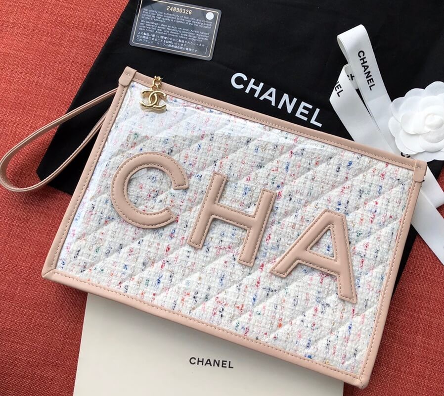 Chanel Large Tweed PVC Logo Pouches AP0360
