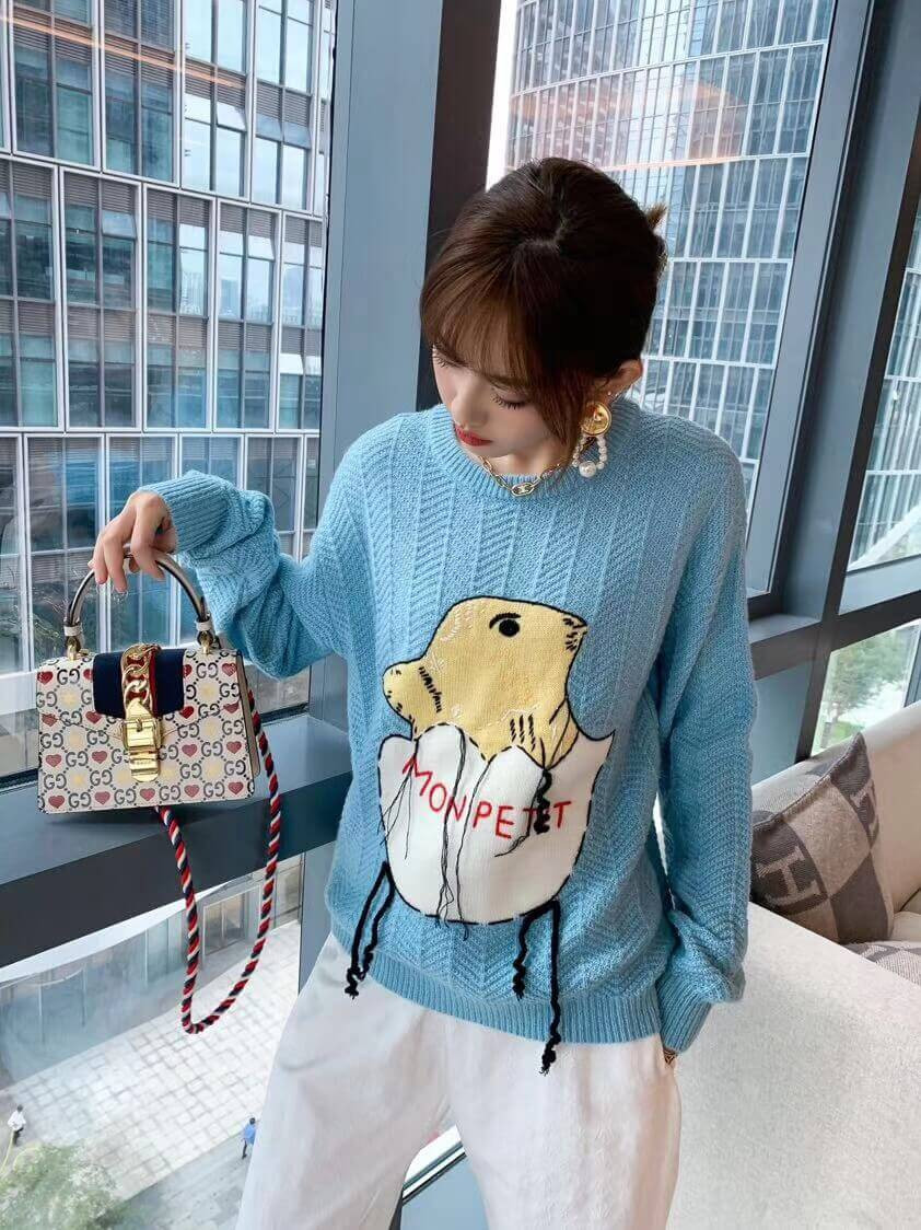 Gucci Mohair Crop Sweater With Chick Egg 636009