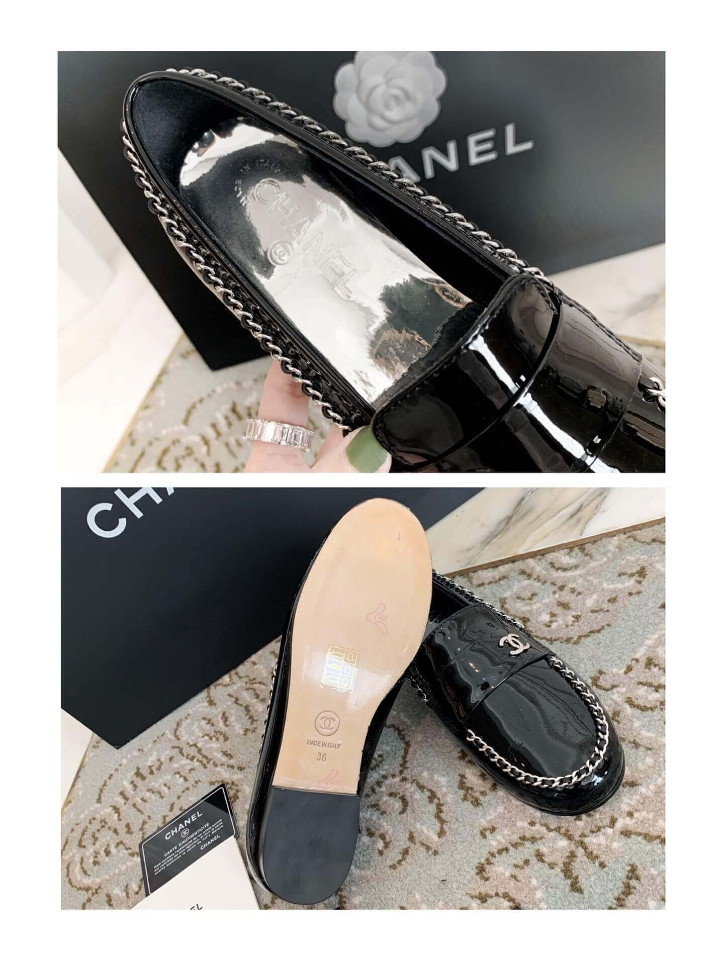 Chanel Patent Leather Chain Loafers G35631