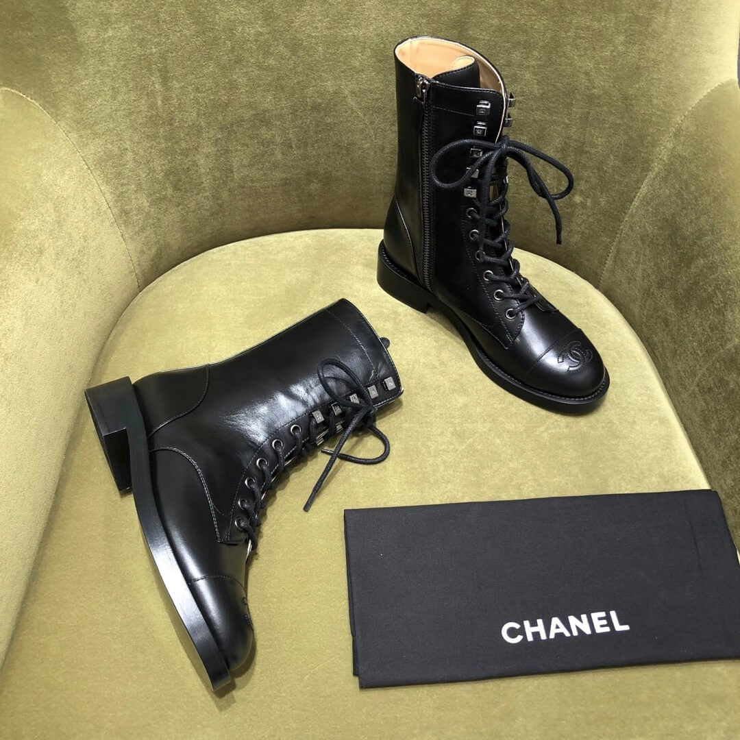 Chanel Black Lace-up Boots