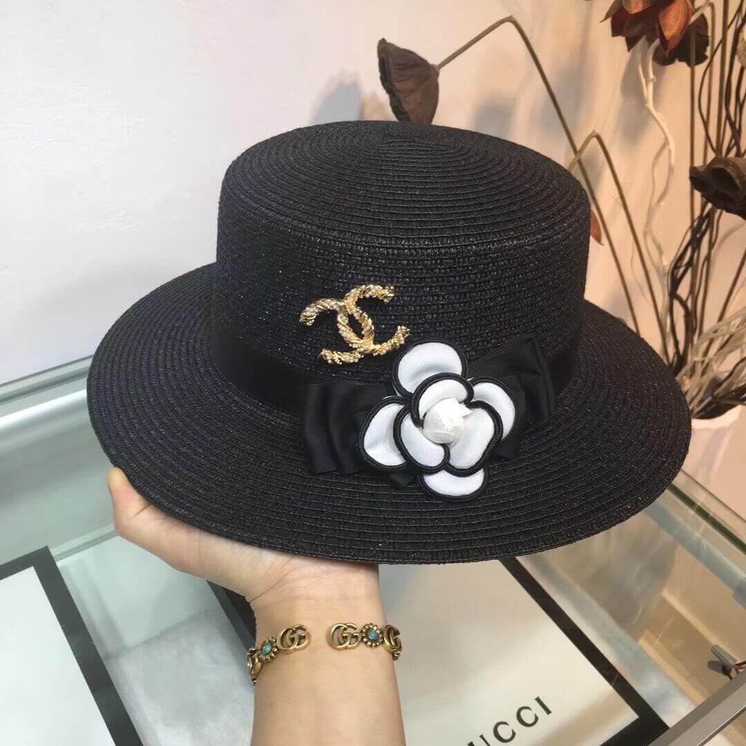 Chanel Flower Embellished Straw Hat AA6730