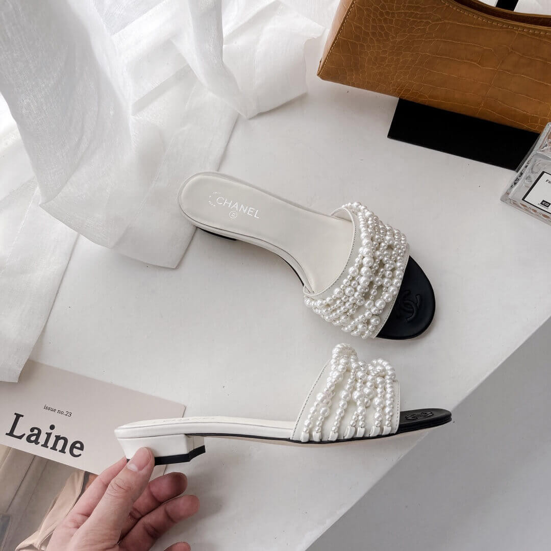 Chanel Satin CC Pearl Sandal Flats 36123