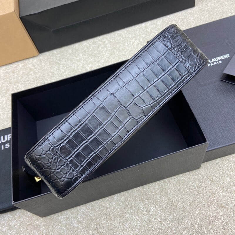 Saint Laurent 5A7 Crocodile-Effect Shoulder Bag Black 657228