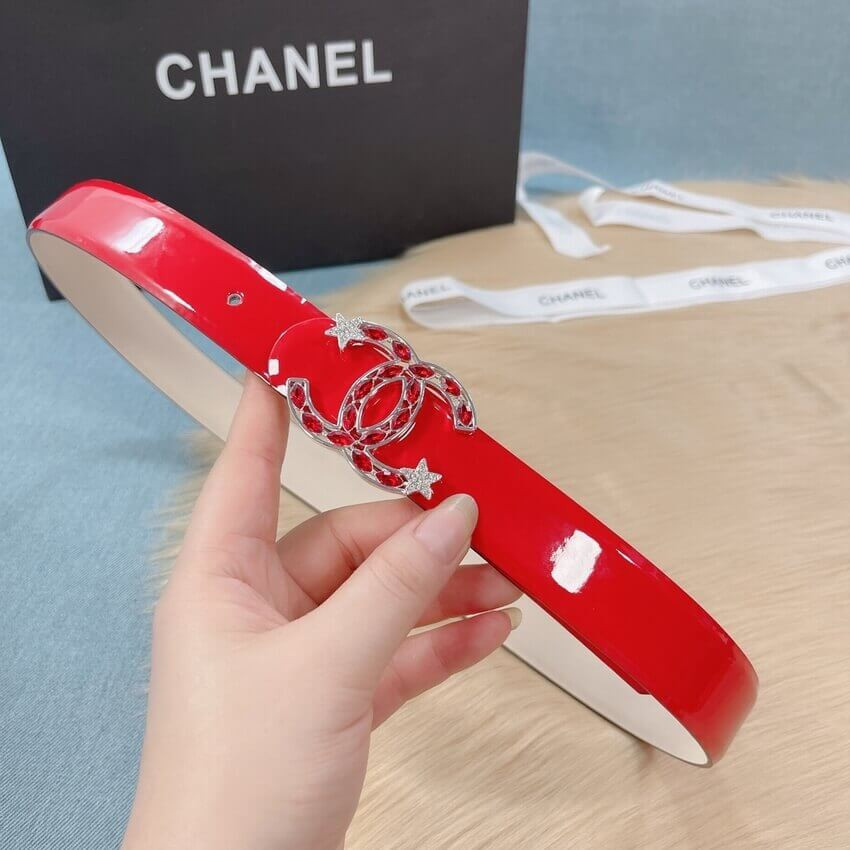 Chanel Patent Leather CC Logo Skinny Belt