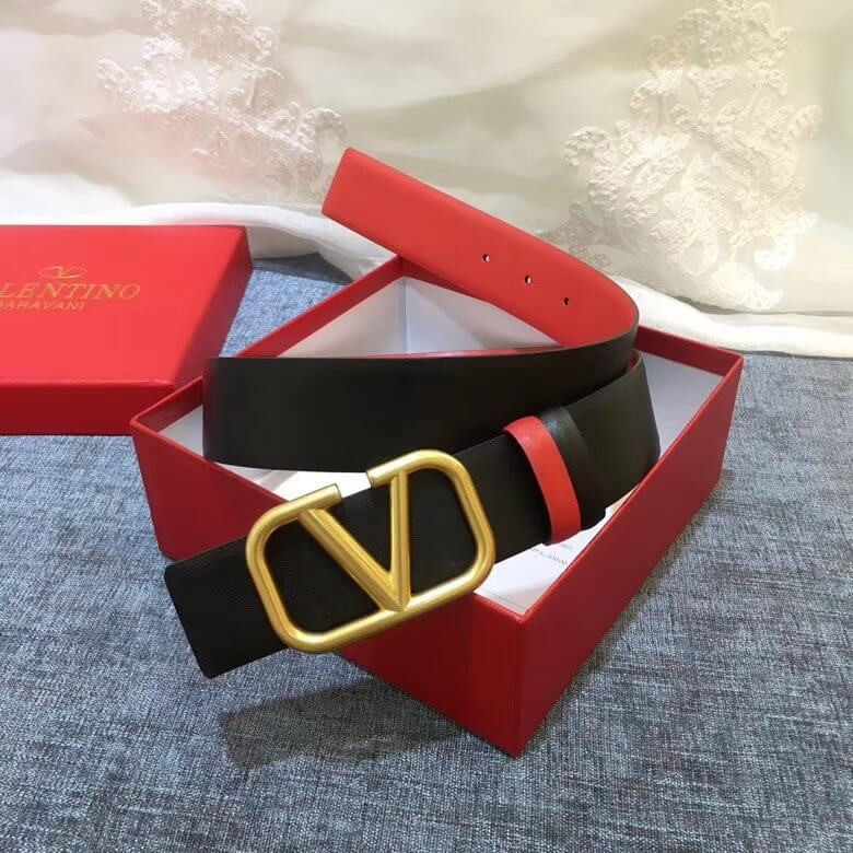 Valentino Reversible Vlogo Belt In Black / Red Glossy Calfskin 40 mm