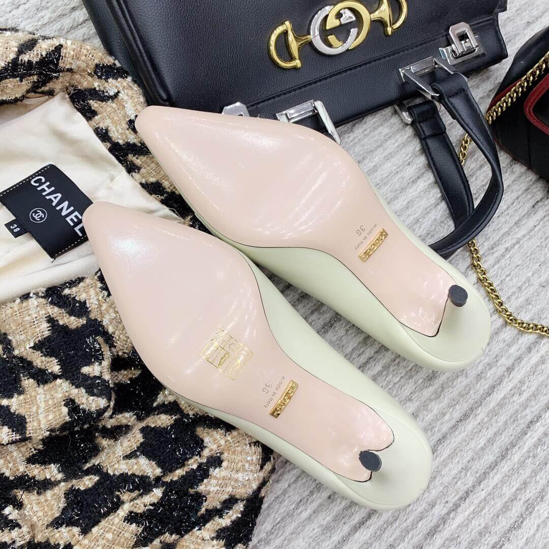 Gucci Zumi Mid-Heel Leather Pump 596860 White