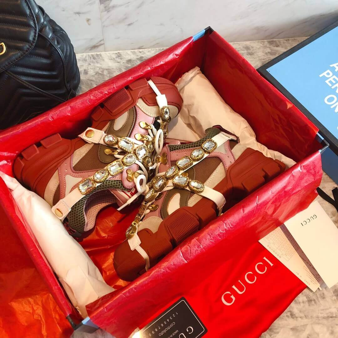 Gucci Flashtrek Sneaker With Removable Crystals 537153 Pink