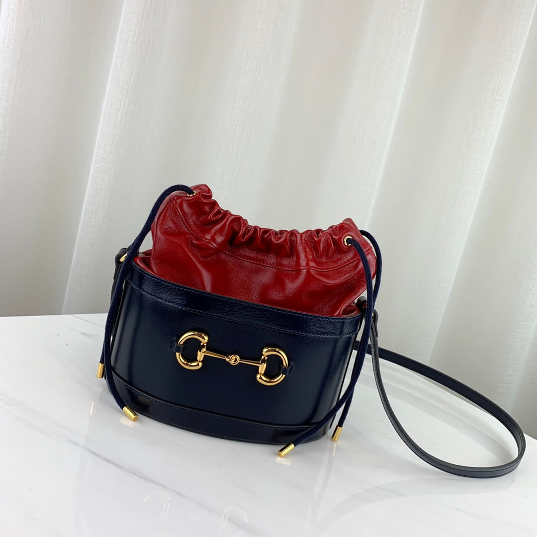 Gucci 1955 Horsebit Bucket Bag 602118 Blue/Red