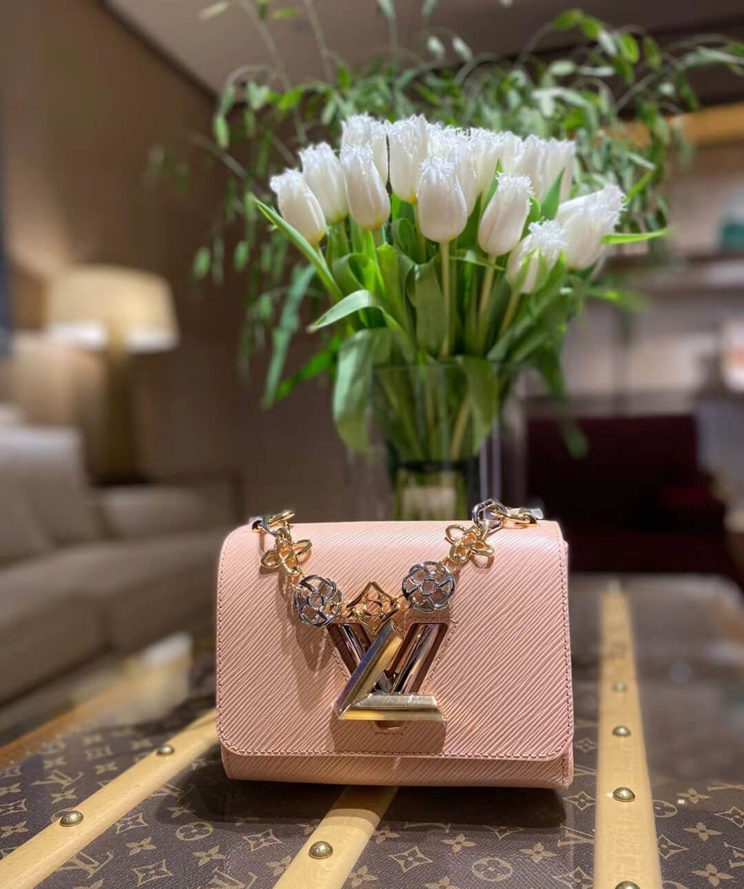 Louis Vuitton Epi Leather Twist PM with Monogram Flowers Chain