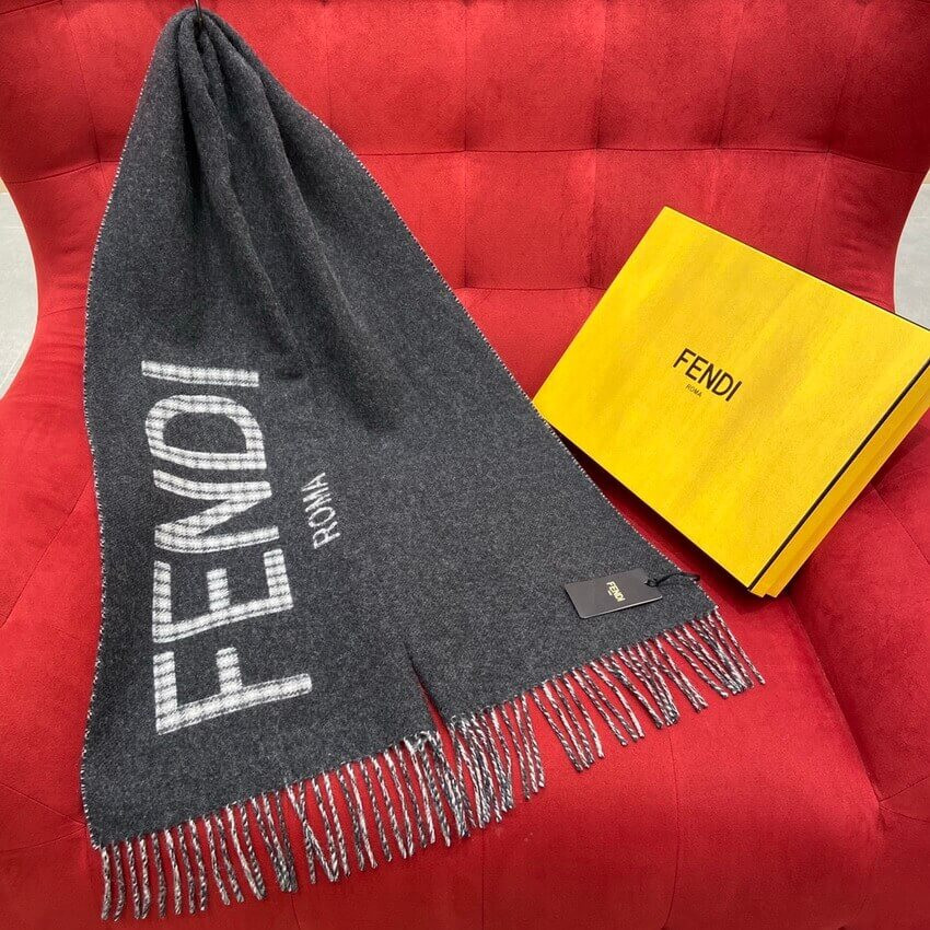 Fendi Grey Wool And Cashmere Scarf FXT334