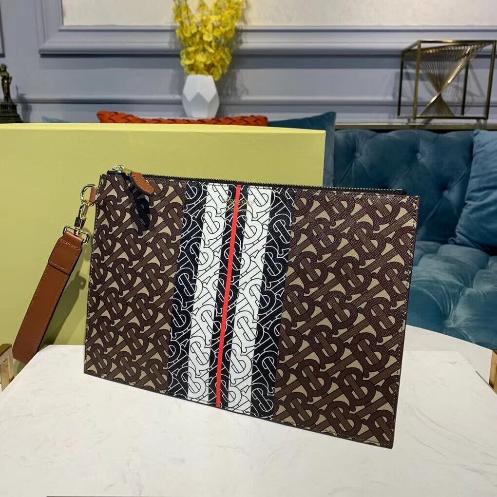 Burberry Monogram Stripe E-canvas Zip Pouch 80188941