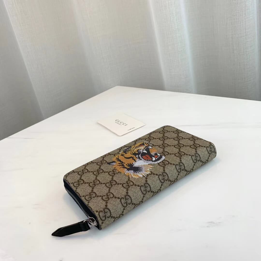 Gucci Angry Tiger Print GG Supreme Zip Around Wallet 451273