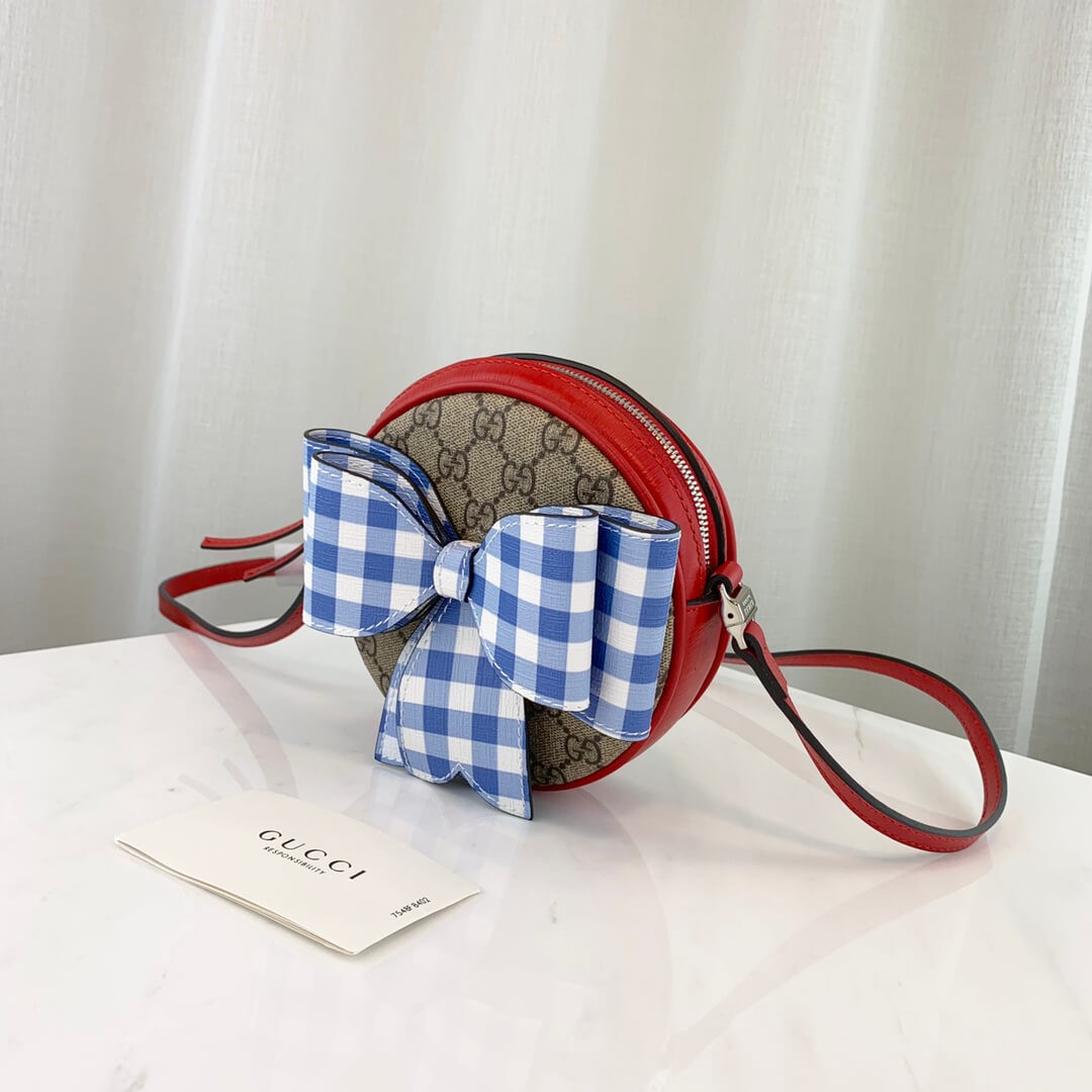 Gucci Childrens Check Bow GG Messenger 478294 Red