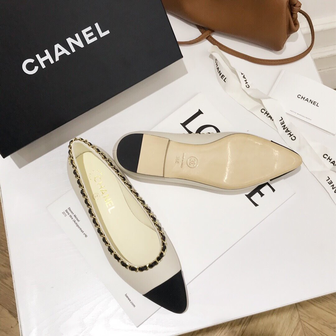 Chanel Grosgrain and Lambskin Chain Flats Ballerinas G35389