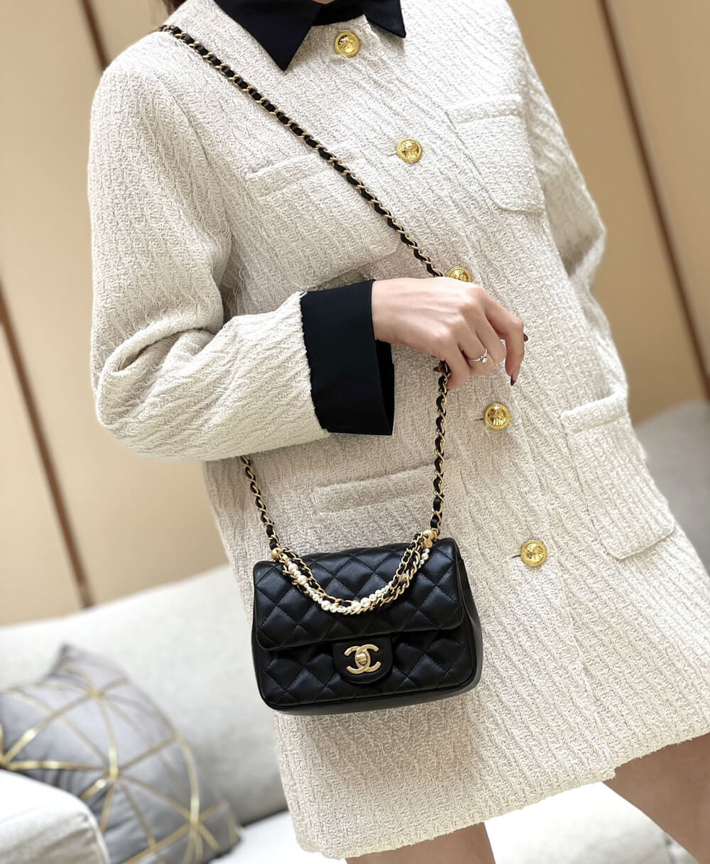 Chanel Mini Flap Bag with Pearl Top Handle Chain AS4385