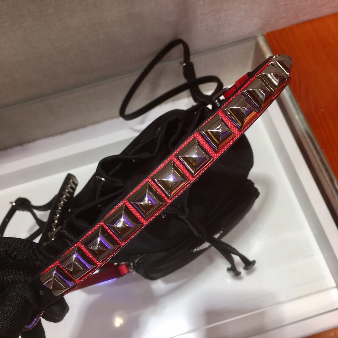 Prada Nylon Shoulder Bag With Leather And Studs 1BH038