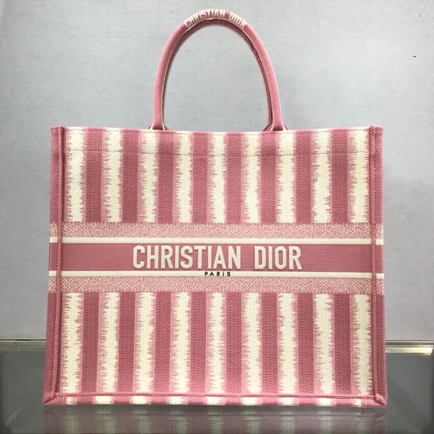 Dior Book Tote Pink D-Stripes Embroidery M1286