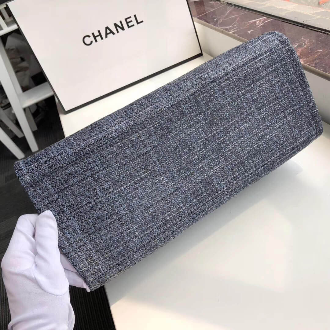 Chanel Deauville Tote 38cm Canvas Bag A66941 Grey Blue