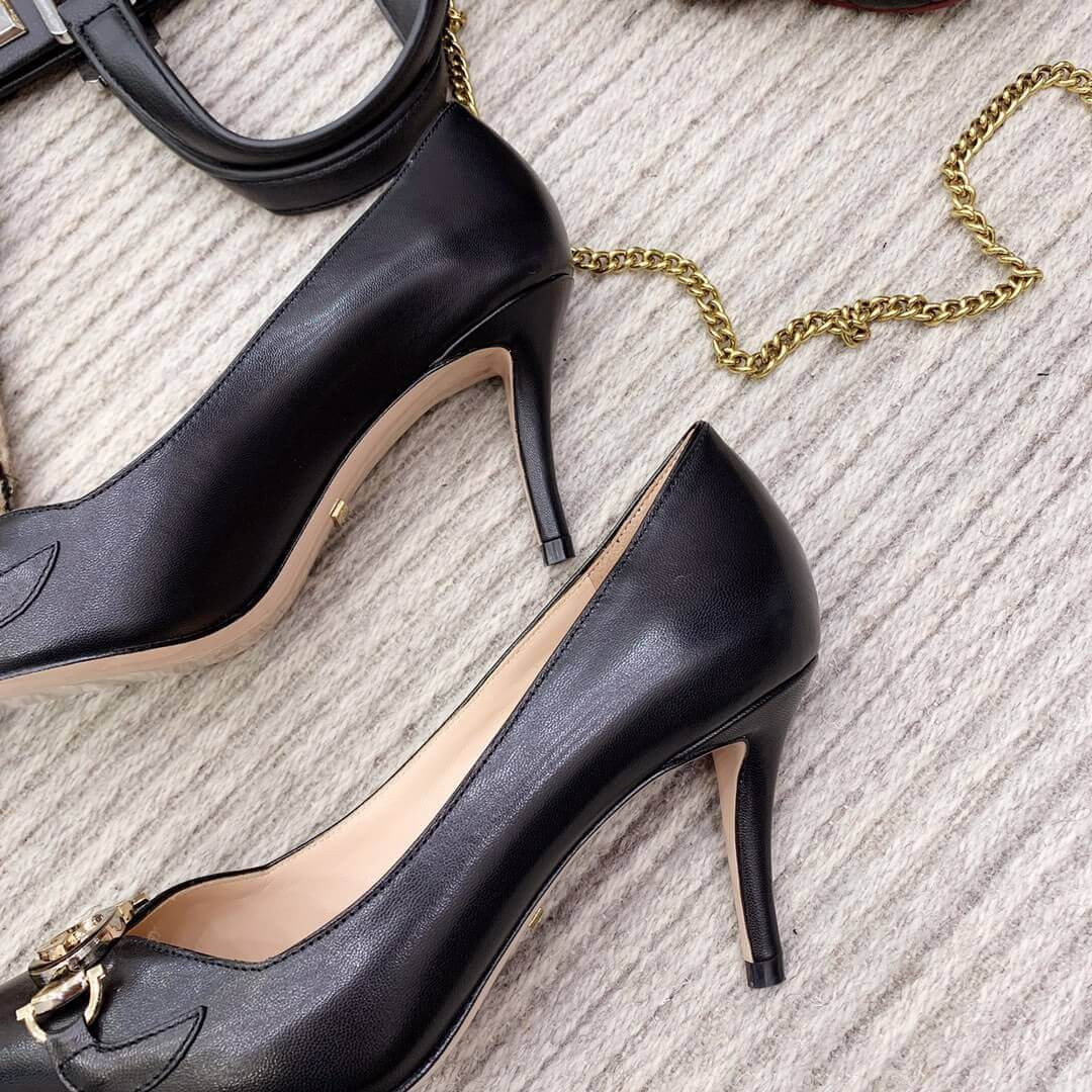 Gucci Zumi Mid-Heel Leather Pump 596860 Black