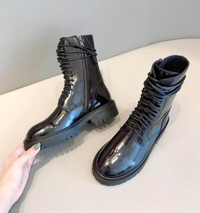 Ann Demeulemeester Patent Lace-Up Ankle Boots A144