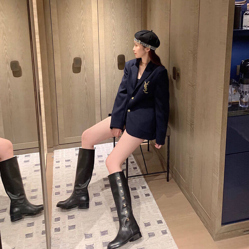 Chanel Calfskin CC Turn Lock High  Boots 37849