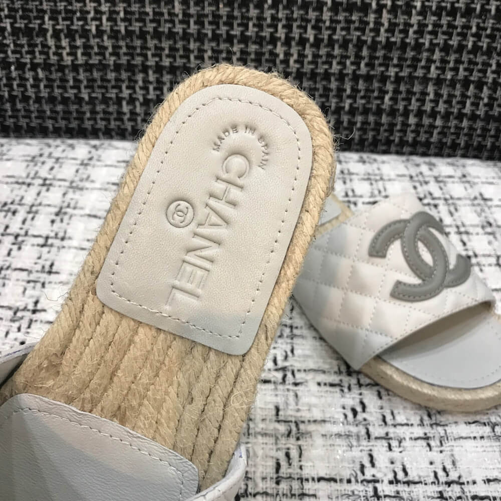 Chanel CC Quilted Mules G35604 White/Grey