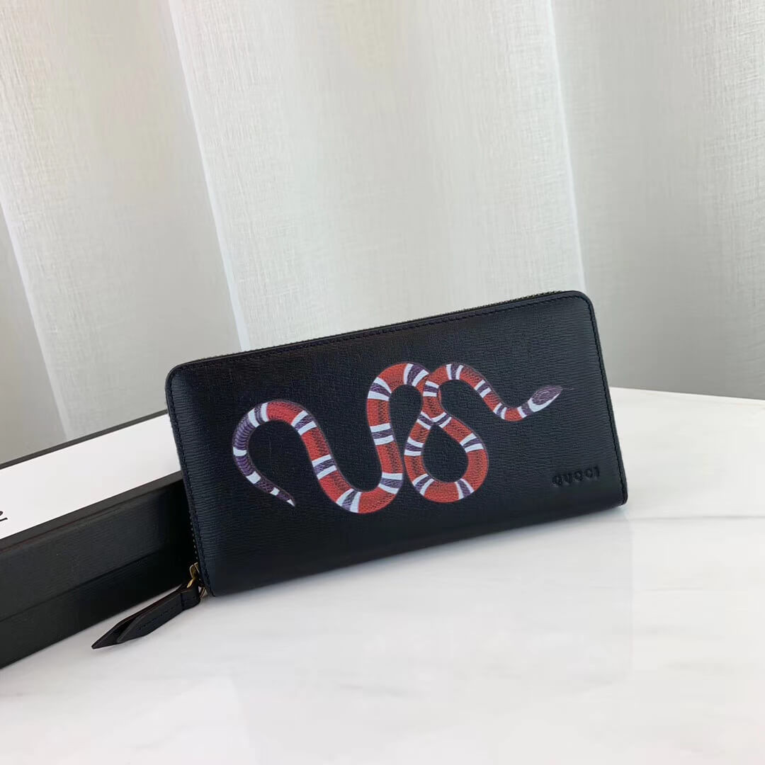 Gucci Kingsnake Print Leather Zip Around Wallet 451273