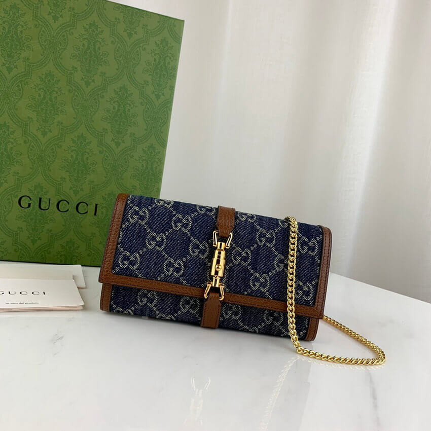 Gucci Jackie 1961 Chain Wallet 652681 in Blue Denim