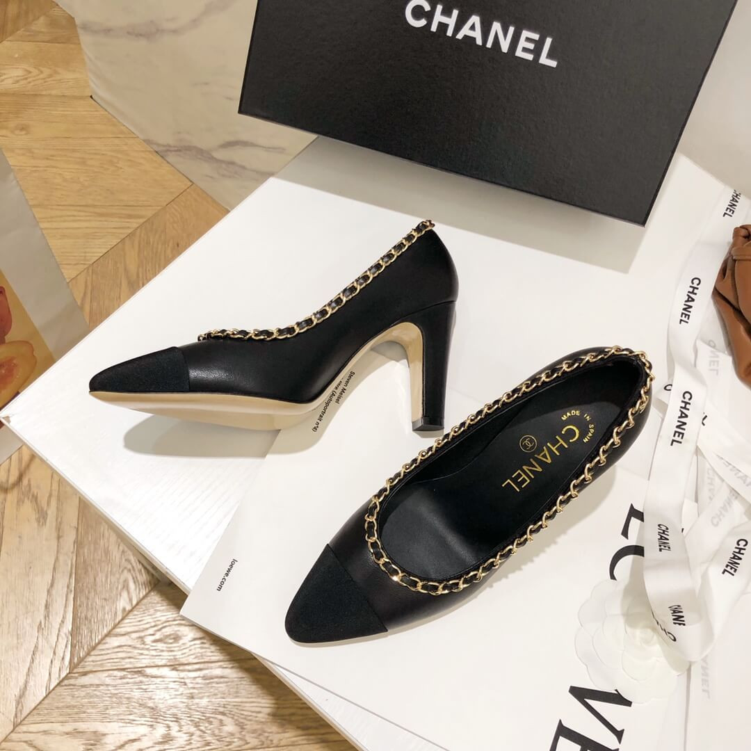 Chanel Grosgrain and Lambskin Chain 8.5cm Heel Ballerinas G35389