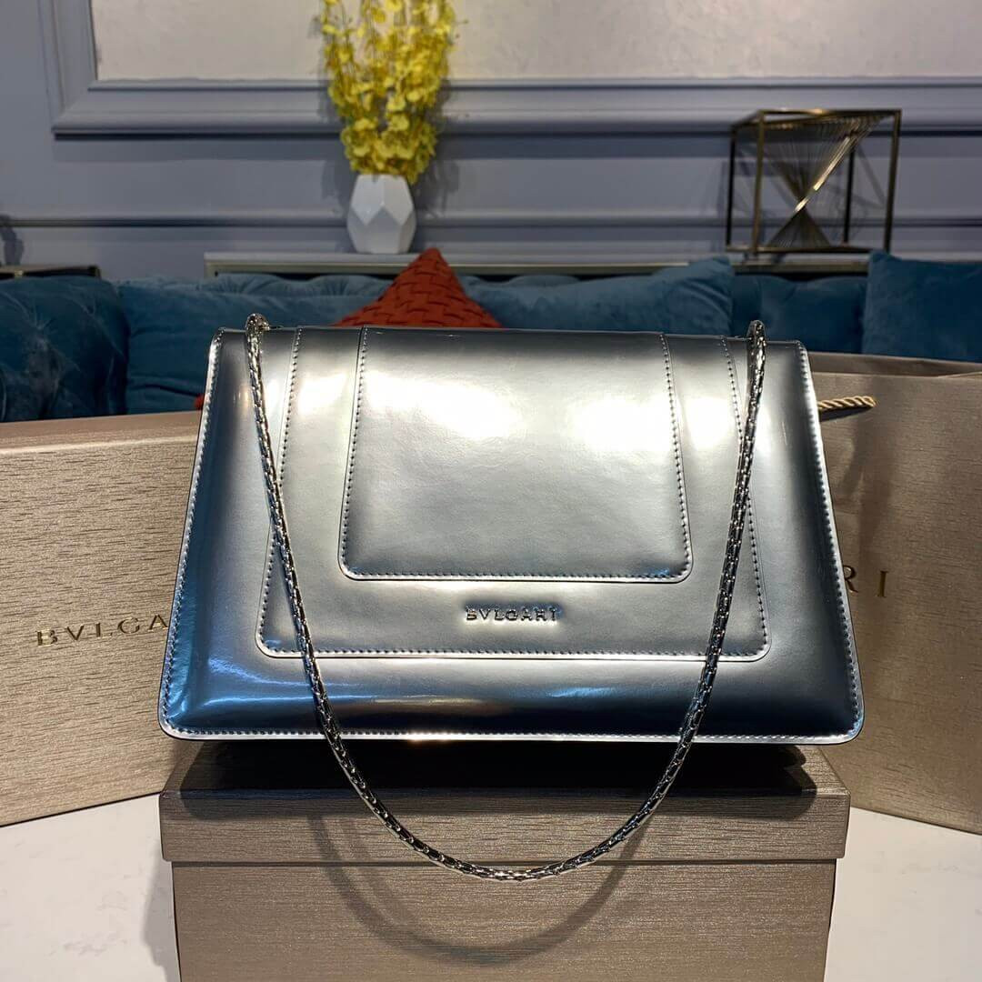 Bvlgari Serpenti Forever Shoulder Bag 28cm in Silver Brushed Metallic 35106
