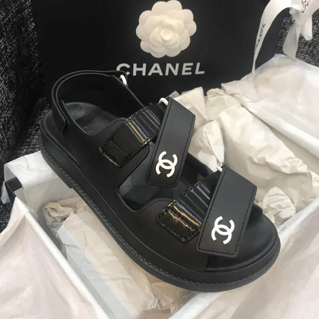 Chanel Velcro Sandals G31848 Black/Silver