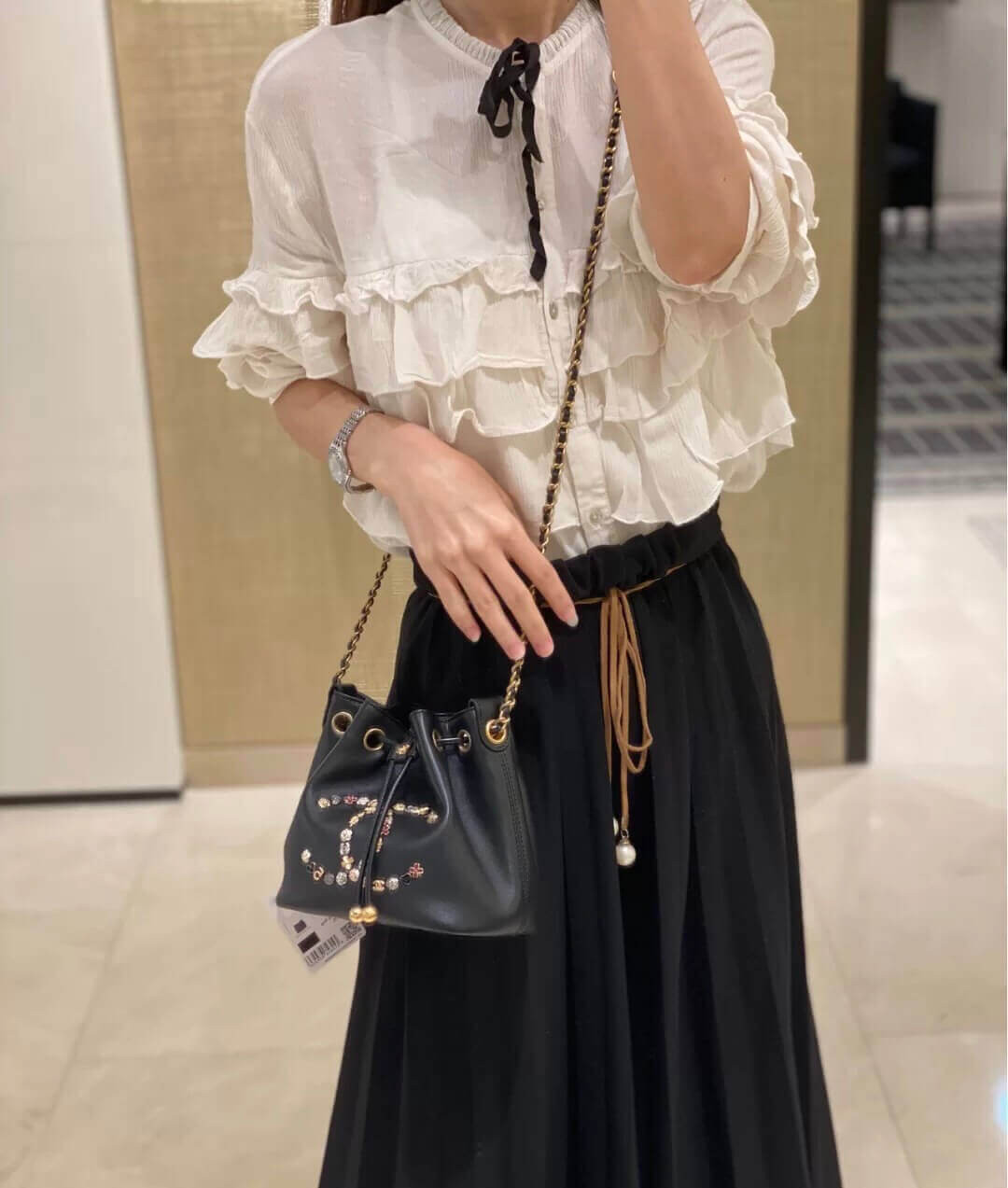 Chanel Studded CC Detail Drawstring Bucket Bag AS1883