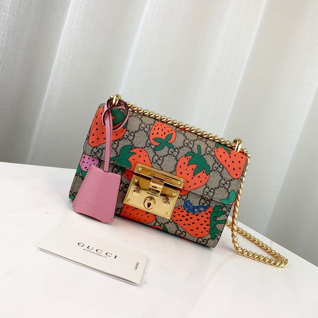 Gucci Padlock GG Strawberry Small Shoulder Bag 409487