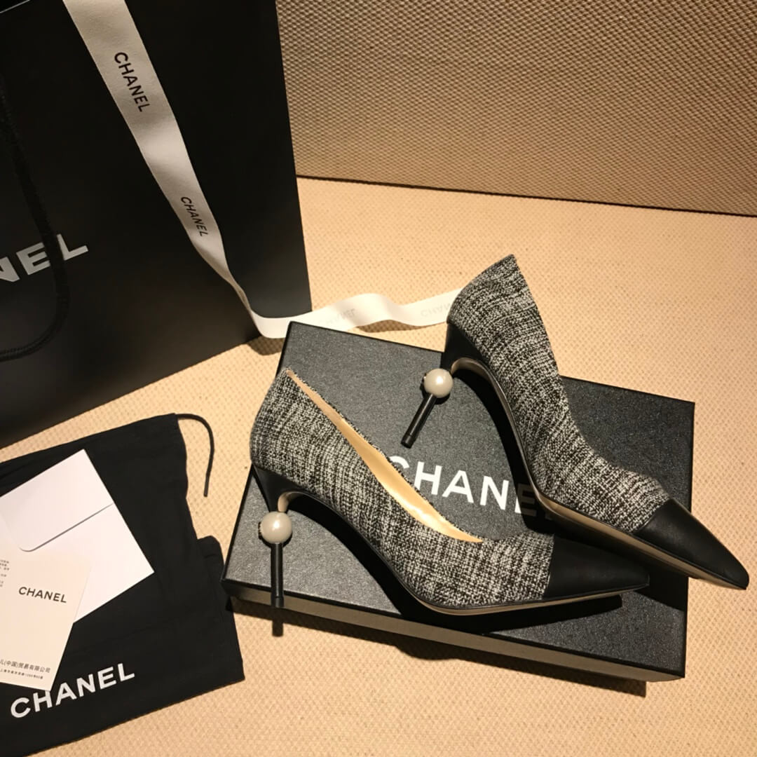 Chanel Tweed Pearl Heel Pumps G178144