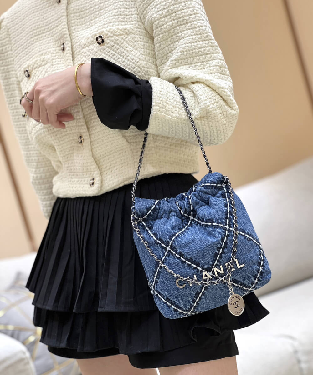Chanel 22 Mini Handbag in Stitched Denim AS3980