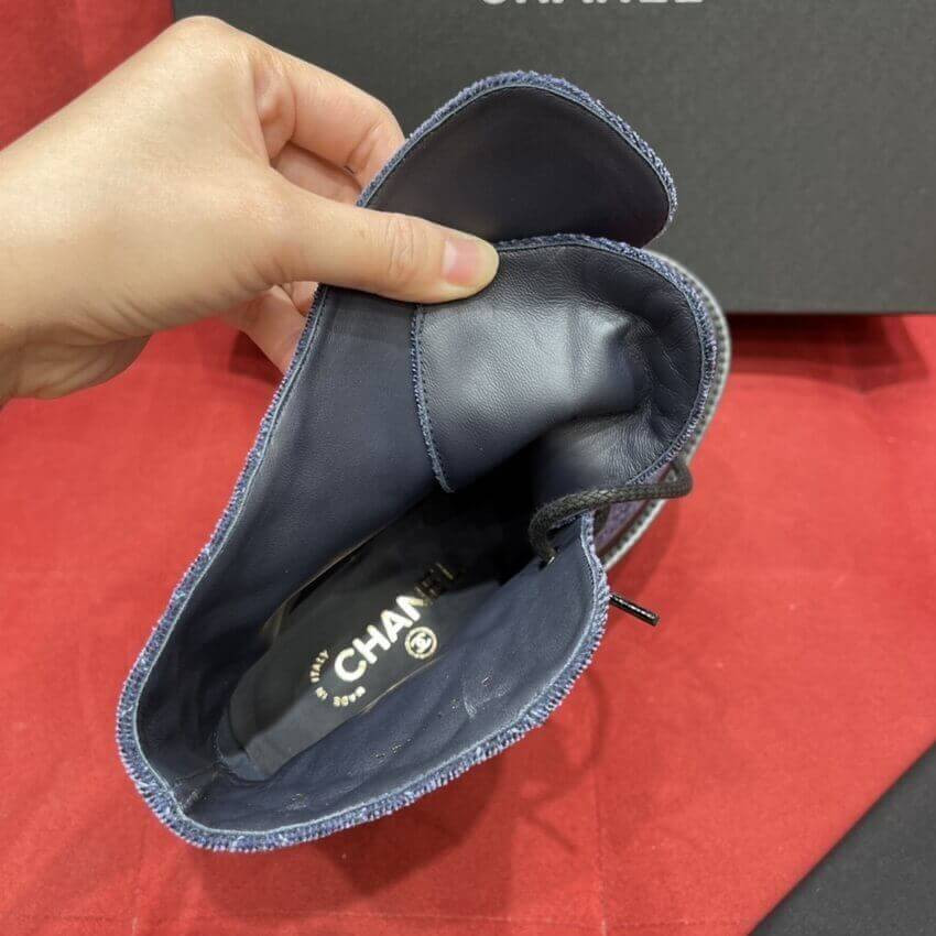 Chanel Blue Denim Quilted Lace Up Boots G36424