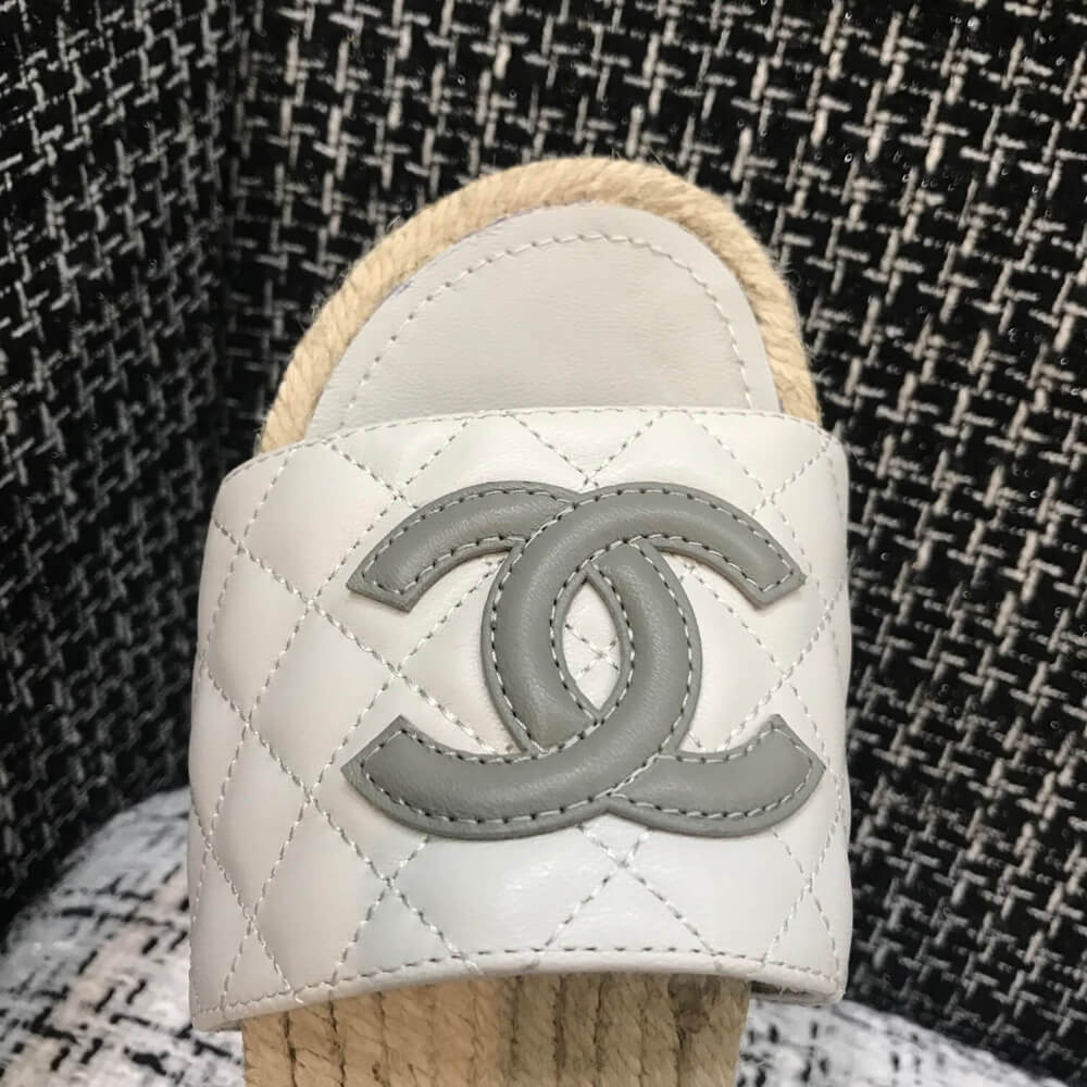 Chanel CC Quilted Mules G35604 White/Grey