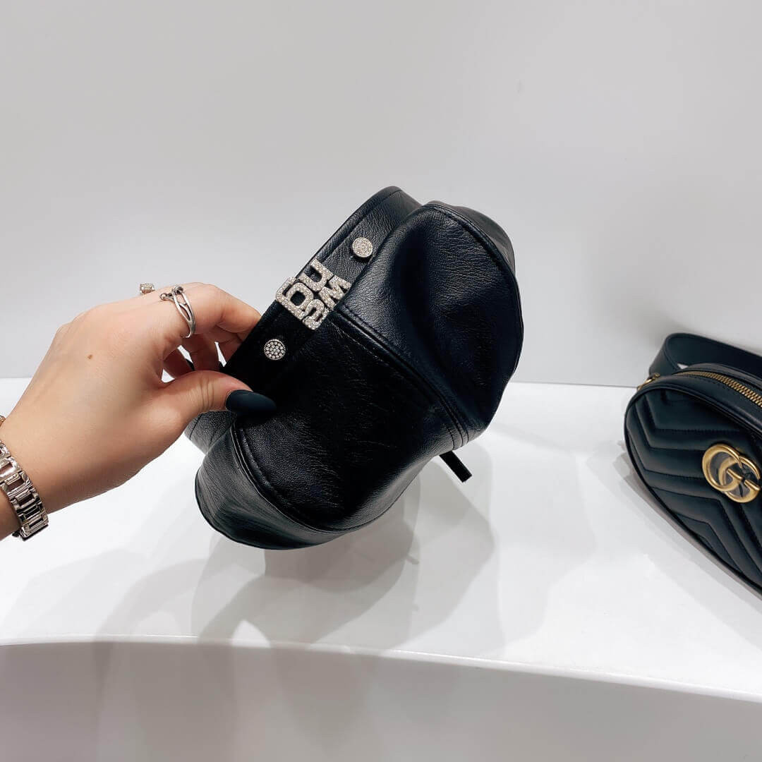 Alexander Wang Leather With Crystal Logo Beret Hat 1305