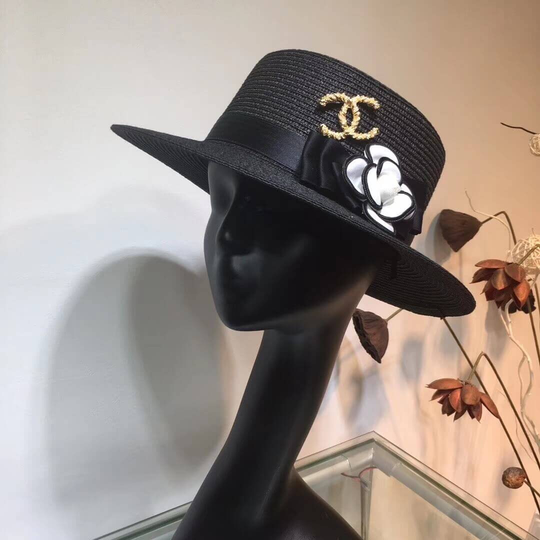 Chanel Flower Embellished Straw Hat AA6730