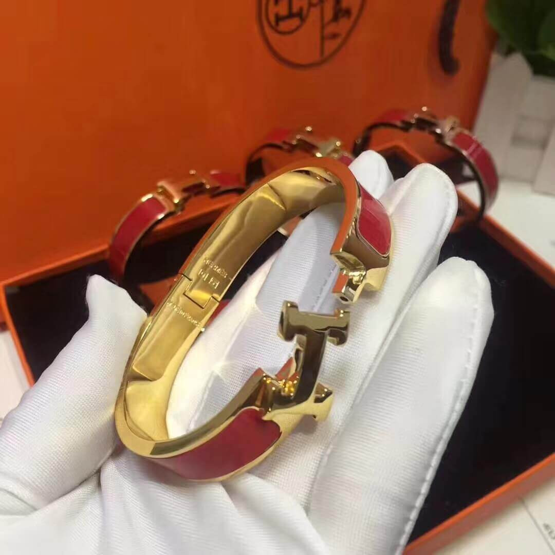 Hermes Narrow Clic H Bracelet In Red