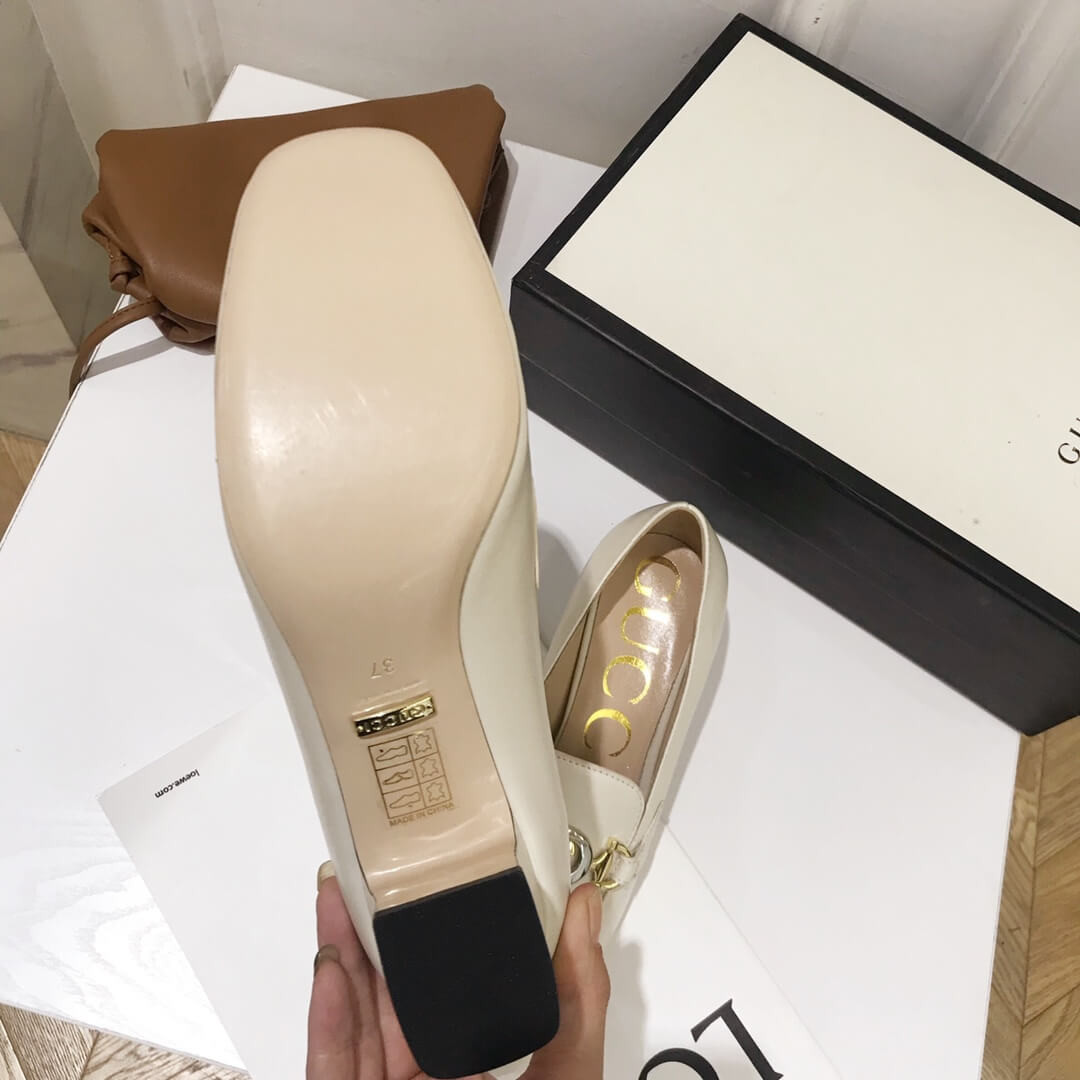 Gucci Zumi Leather Mid-Heel Loafer 575832 White