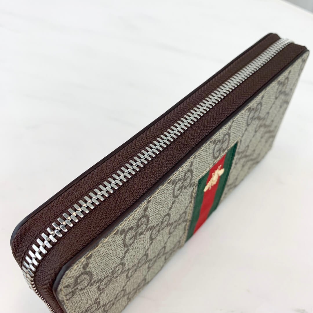 Gucci Bee Print Web GG Supreme Zip Around Wallet 408831