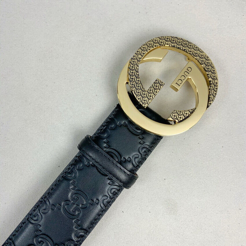 Gucci Signature Leather Belt With Gold Buckle 411924