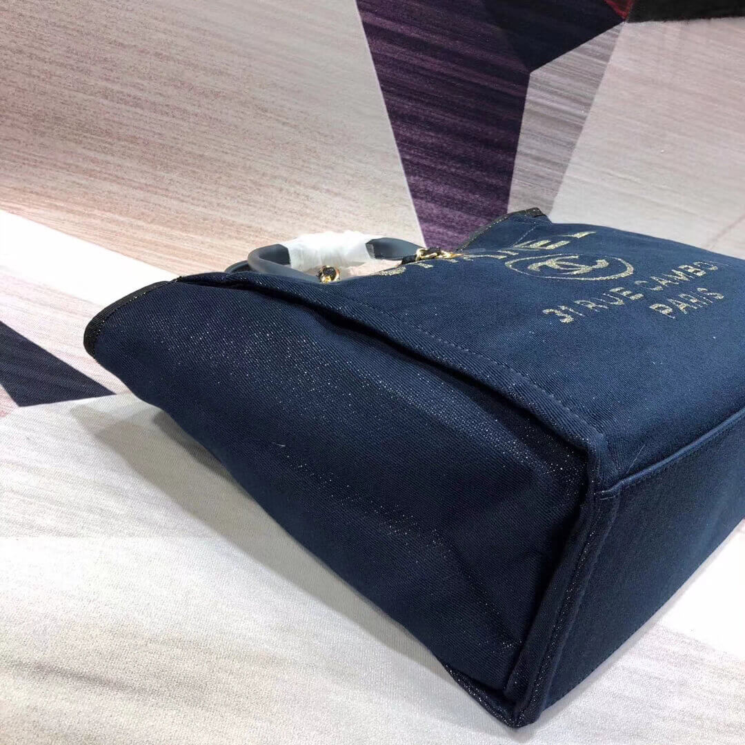 Chanel Deauville Tote 38cm Canvas Bag A66941 Denim Blue/Gold