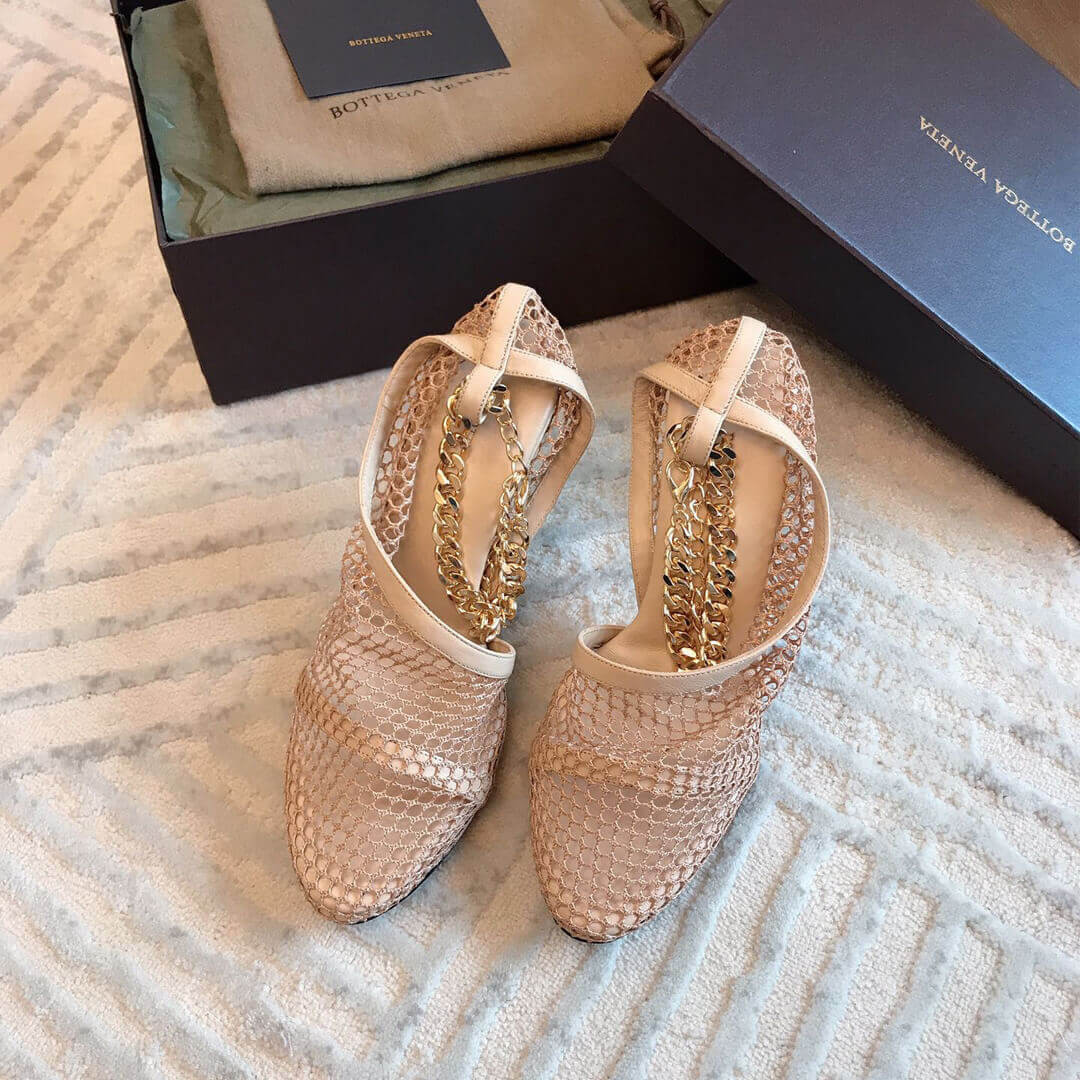 Bottega Veneta Chain-Trimmed 100mm Mesh Sandals 618755