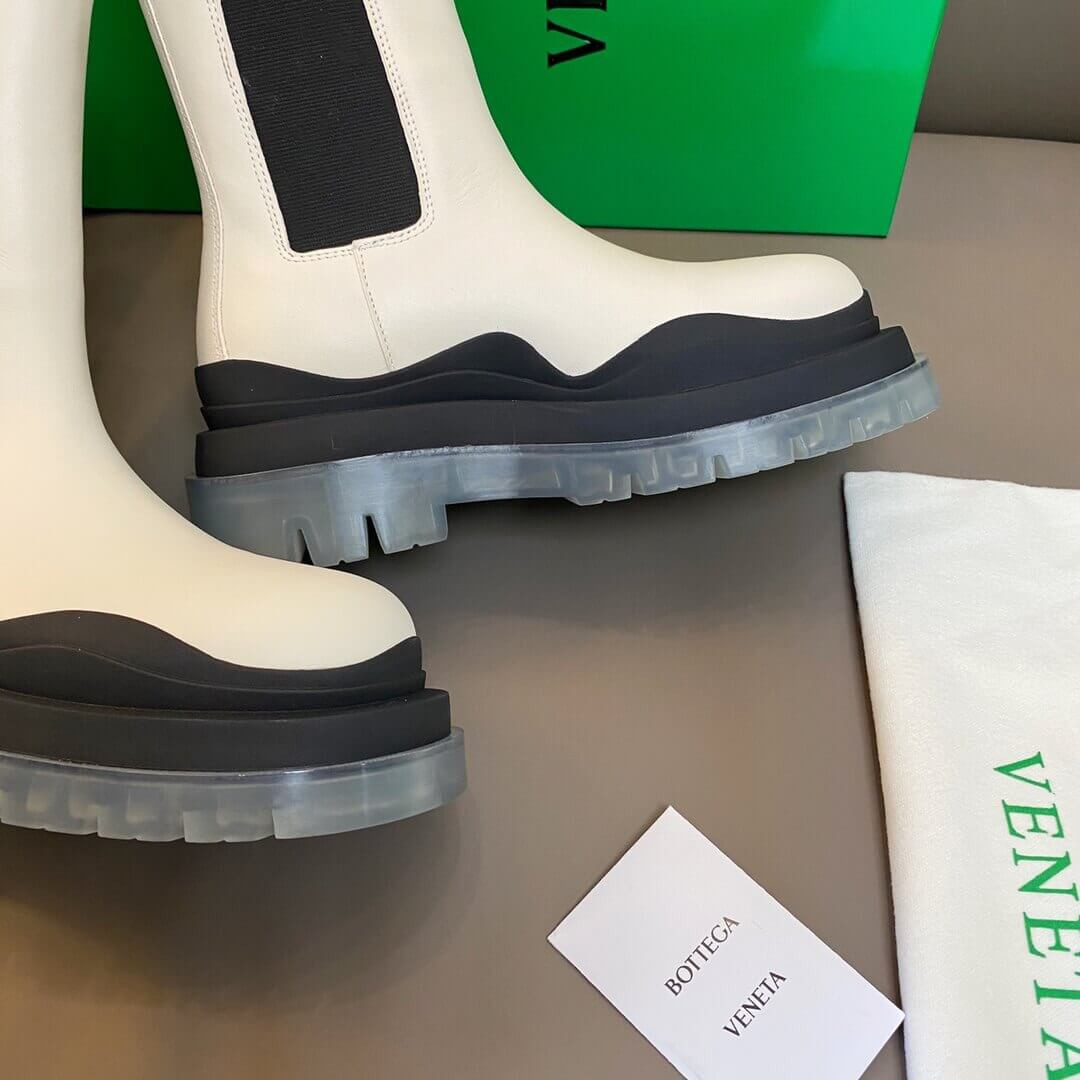 Bottega Veneta Rubber-Trimmed Leather Chelsea Boots White