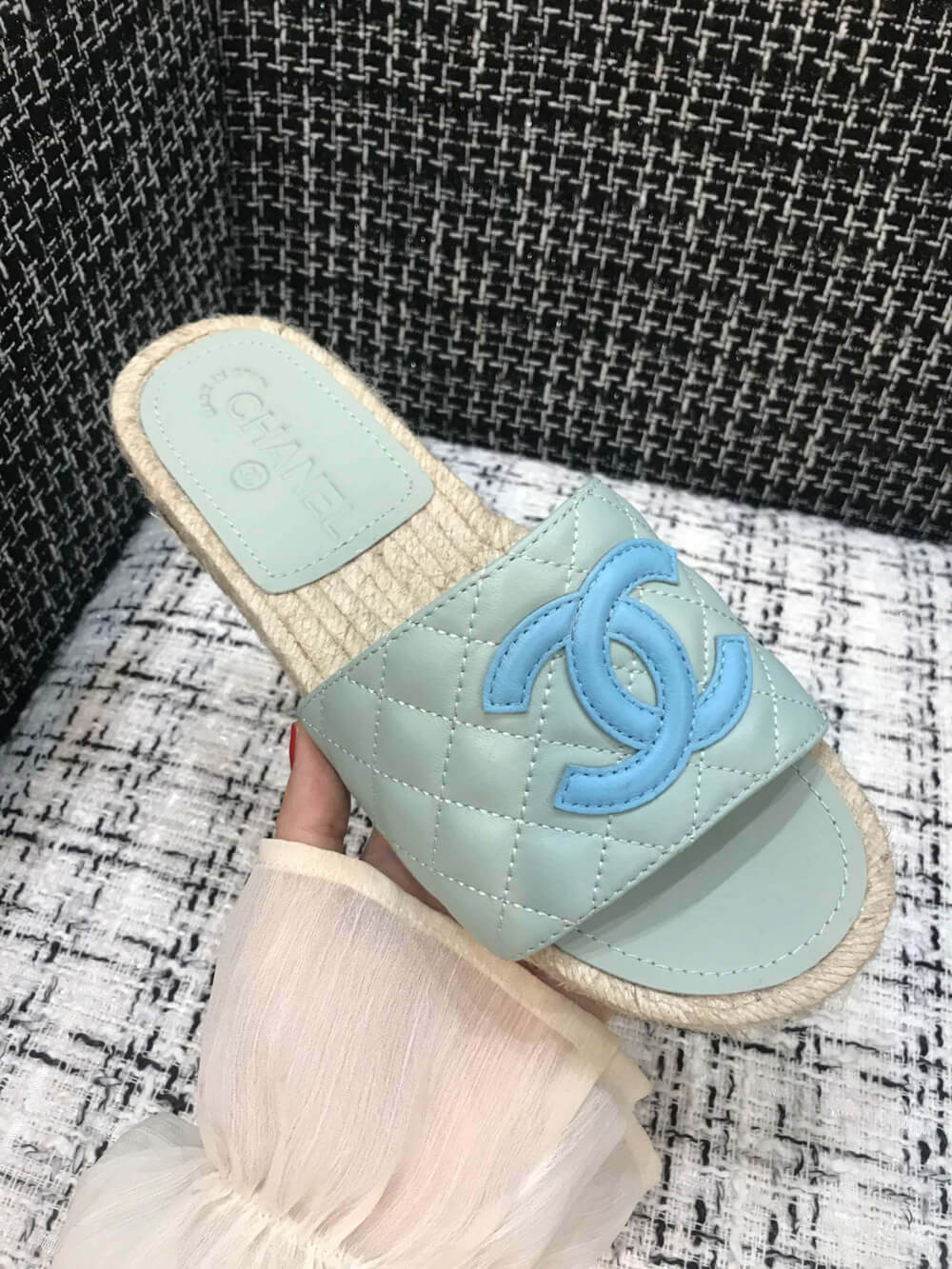 Chanel CC Quilted Mules G35604 Light Blue/Blue