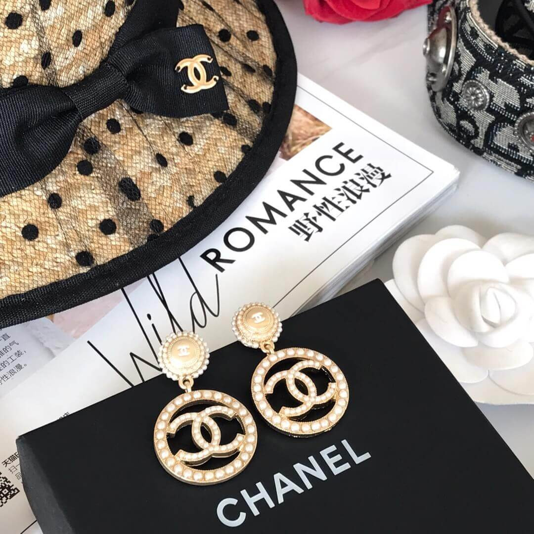 Chanel CC Pearl Hoop Earrings 460971