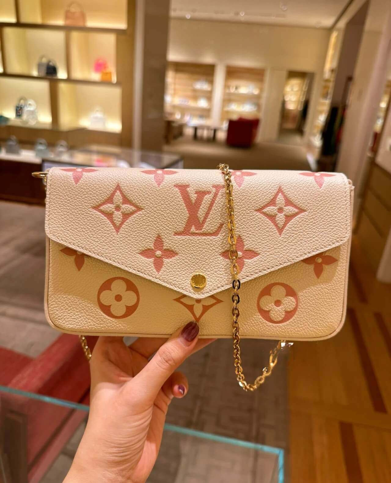 Louis Vuitton Monogram Empreinte Leather Pochette Felicie M82047 Creme/Pink